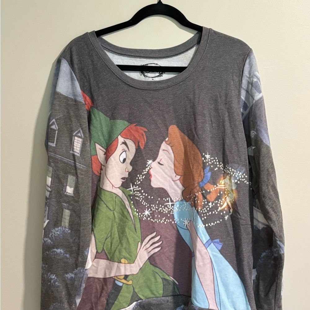 Gray Long Sleeve Shirt with Peter Pan & Wendy Design Disney pullover tinkerbell